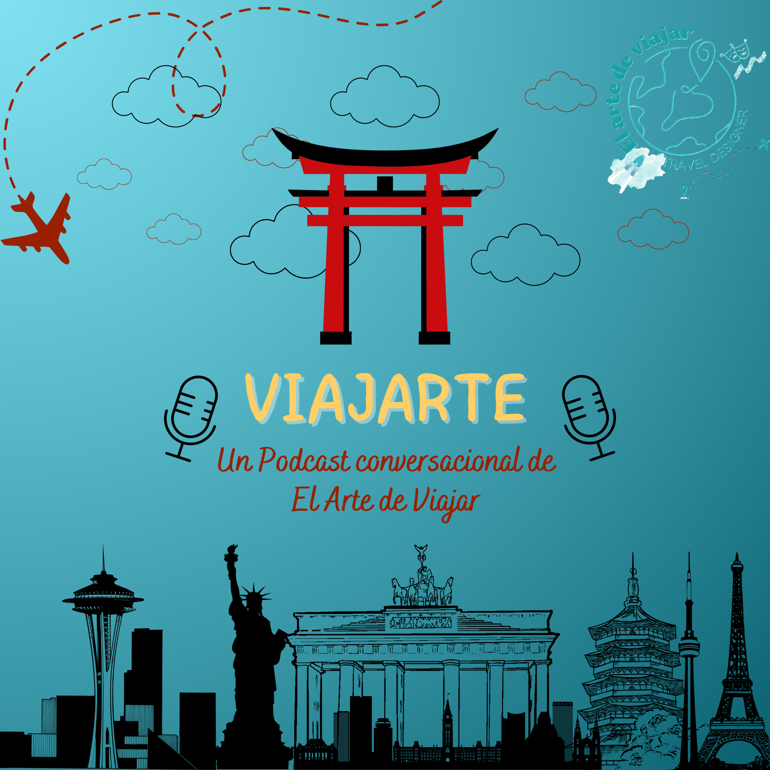 portada para podcast de viajes degradado naranja y negro (portada para podcast)